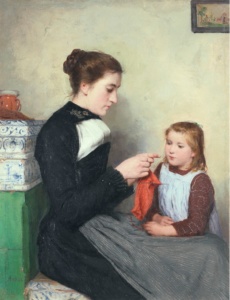 la maglia nell'arte - Albert Anker - Donna bernese con bambino